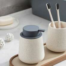 1个12盎司陶瓷泡沫洗手液瓶，手动按压式宽口设计，可重复灌装，适用于洁面乳、洗手液、沐浴露、洗发水、餐厅清洁剂、乳液等 - 适用于酒店、厨房、浴室、家居用品、厨房配件、厨房工具 - 灰色 - 查看 3