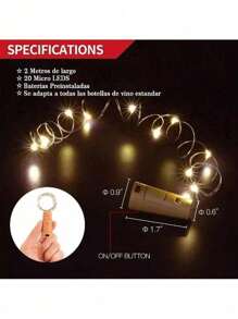 LED Wine Bottle String Lights, Copper Wire String Lights Button Battery Wine Cork Lights Mini Bottle Cap String Lights, Waterproof Festive Bar Terrace Atmosphere Wine Bottle Decorative String Lights With AG13/LR44 Battery Box And Fancy String Lights - 白色 - 查看 2