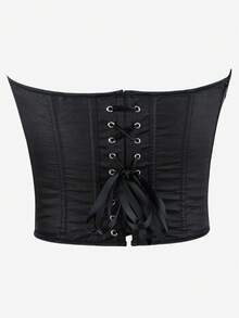 纯色紧身胸衣上衣，优雅的骨架紧身胸衣，无肩带塑身内衣，系带后背，修身紧身胸衣短款上衣，适合万圣节 - 黑色 - 查看 6