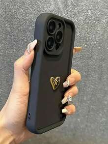 1个豪华3D金色爱心软手机壳，兼容 17/17Air/17Pro/17ProMax/16/16ProMax/16Pro/16Plus/XR/15/14 Pro Max/12/13 Pro/11，柔软TPU糖果壳，防震防摔，全方位保护您的手机。 - 黑色 - 查看 1