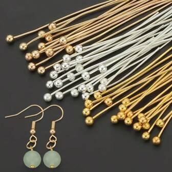 200pcs DIY Jewelry Making Headpins, 16mm-40mm Sizes Ball Pins, Bendable & Cuttable Beading Needles, Suitable For Jewelry Making And Sewing Supplies, Round Head Pins, Earring & Pendant Connectors, Cuttable Beading Pins, Bracelet & Necklace Decorative Pins, Can Replace Eyepins As Bead Piercing Connectors