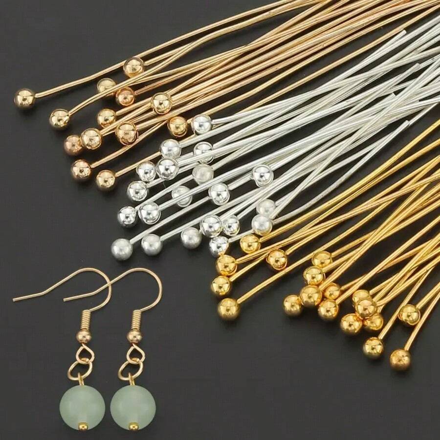 200pcs DIY Jewelry Making Headpins, 16mm-40mm Sizes Ball Pins, Bendable & Cuttable Beading Needles, Suitable For Jewelry Making And Sewing Supplies, Round Head Pins, Earring & Pendant Connectors, Cuttable Beading Pins, Bracelet & Necklace Decorative Pins, Can Replace Eyepins As Bead Piercing Connectors
