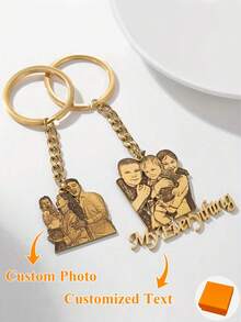 Personalized Photo Keychain - Customizable Family & Couples Memorial Jewelry With Gold Chain - Stainless Steel Valentine's Day Gift - Engraved "My Everything" - Durable And Sentimental Memento - Multicolor + Gift Box - View 1