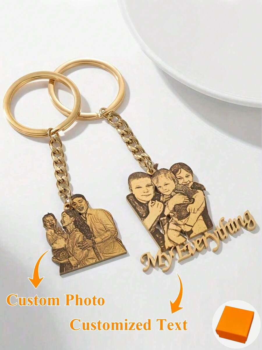 Personalized Photo Keychain - Customizable Family & Couples Memorial Jewelry With Gold Chain - Stainless Steel Valentine's Day Gift - Engraved "My Everything" - Durable And Sentimental Memento - Multicolor + Gift Box - View 1