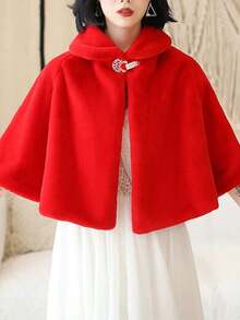 1 件简约百搭蓬松新娘披肩，时尚新款新娘婚礼披肩夹克，厚实保暖的外套配饰，冬季新娘礼物，女士温暖毛绒披肩秋装 - A - 查看 7