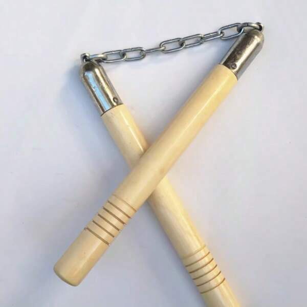 2-teilige Nunchakus aus Edelstahl und Holz, Anfänger Übungs-Performance Selbstverteidigungswaffe