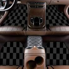 4pcs Classic Checkered Pattern Car Floor Mats, Non-Slip, Easy To Clean, Durable Polyester Material, Suitable For Sedans, SUVs And Trucks - All Season, Great Gift For Men And Women