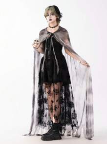 1件万圣节吸血鬼新娘披风，扎染巫师长袍披风，性感恶魔女巫披风，派对、节日、表演女巫服装披风道具 - 彩色 - 查看 1