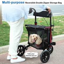 WALK MATE 3 Wheel 8" Wheels Rollator Walker Aluminum , Foldable Lightweight With Seat Backrest Pouch - Red - View 9