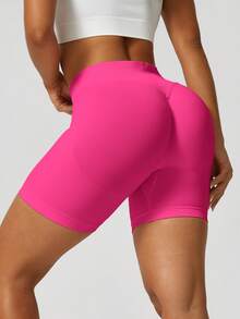 NcmRyu 1pc Solid Color Seamless Stretchy Shapewear Shorts Quick Dry Breathable Tight Shorts For Running Workout And Training Spring Summer Conjunto Deportivo Mujer - Màu Hồng Tươi - Xem 4
