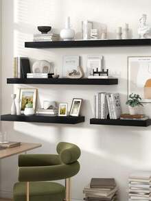 1 pieza Estantería de pared divisoria, sin necesidad de perforar, estantería flotante montada en la pared para dormitorio, estudio, sala de estar, baño, cocina, estantería de almacenamiento decorativa montada en la pared - Ver 2