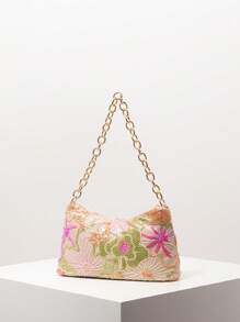 闪亮彩色亮片单肩包、花卉包、亮片包、新娘派对、金属链女士手提包、舞会包、舞会配饰、优雅女士包、婚礼用品、闪光舞会钱包（图案随机） - 彩色 - 查看 2