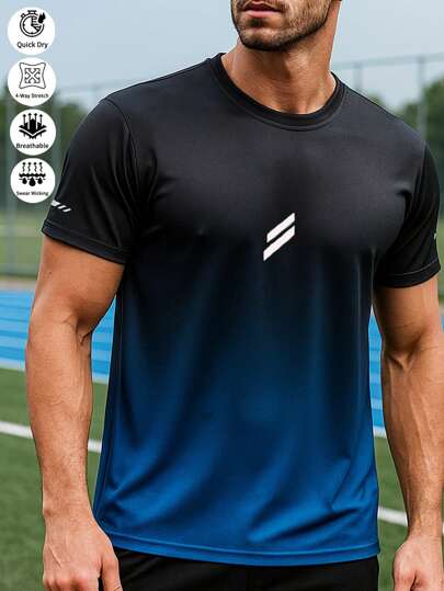 Herr T-shirt med kort ärm i tonad färg, herrträningskläder, snabbtorkande tyg, lämplig för utomhussporter, träning, löpning, vardagskläder, även lämplig för idrottare, män eller pojkvänner