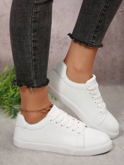 2025秋季新款系带低帮休闲运动鞋韩版平底白色女鞋