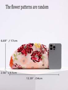 1pc Colorful PVC Sequin Flower Pattern Pink Linen Base Mesh Embroidery Ruffle Cloud Clutch Bag, Shiny Elegant Evening Bag For Casual, Holiday, Party Use (Flower Sequin Pattern Randomly Sent) - Pink - View 2