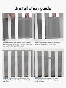 2 件纯色透气网状婴儿床衬垫，无需工具即可轻松安装，纯色透气婴儿床保险杠