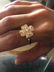 1PC Zirconia Rotatable Four Leaf Clover Anxiety Rings For Women Stainless Steel Anti-Stress Ring Aesthetic Jewelry Gift