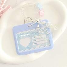 Milk Blue Card Sleeve Slide-Cover Keychain Card Holder, Meal Card DIY Cute Card Sleeve,For School Supplies,Back To School - Multicolor - View 1