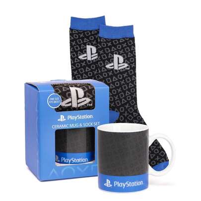  Vanilla Underground X PlayStation Mens Blue Mug And Sock Gift Set | PlayStation Product | Officially Licensed Merch