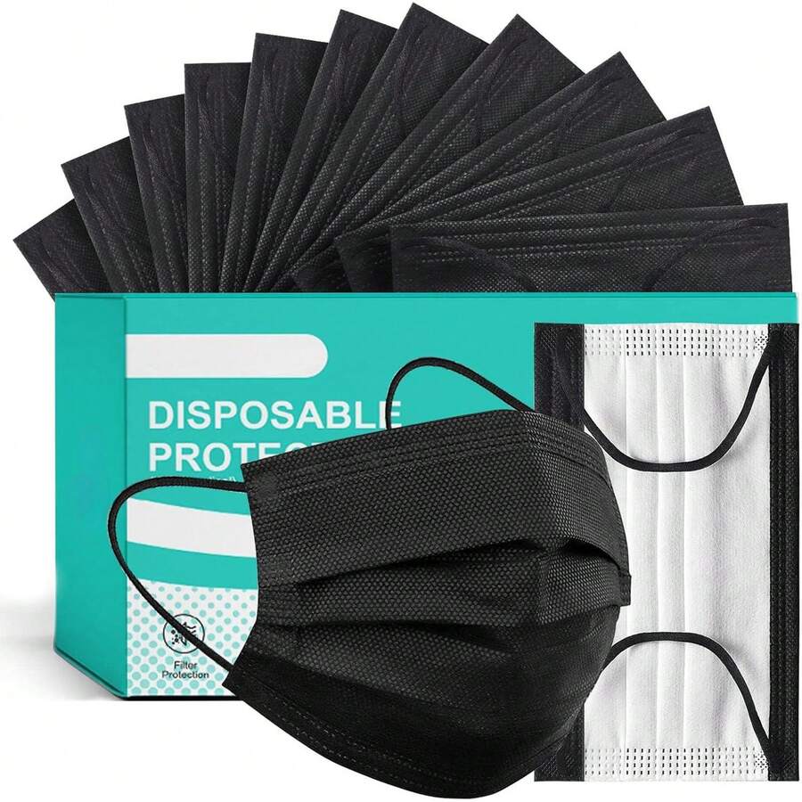 100 Pcs Face Masks - 3-Ply Comfort For Travel, Dining Out & Weekend Adventures -Black - 黑色 - 查看 1