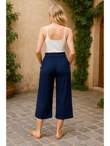 Women's Pantacourt Pants In Viscolycra Knit, Capri, Simple Casual, With Drawstring Pocket - 藏蓝色 - 查看 7