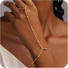 Gold Silver Hand Chain Bracelet For Women, Ring Bracelet Hand Chain Dainty Finger Ring Bracelet Gold Silver Hand Jewelry For Women - 金色 - 查看 6