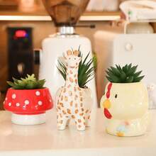 3-Piece Set Small Succulent Plants Cute Animal Ceramic Potted Plants Small Artificial Succulent Plants Office Desk Plants Suitable Home Office Bookshelf Decoration Cow
