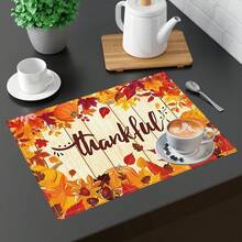 1 pieza/4 piezas/6 piezas Manteles individuales de lino con estampado de calabaza, decoración de Acción de Gracias, adecuados para mesa de comedor, todo el año, manteles de mesa modernos lavables, decoración del hogar, manteles individuales, posavasos, alfombrillas de cocina y comedor, decoraciones de fiesta interior y exterior, regalo ideal