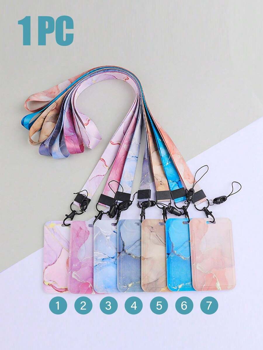 1 buah Tempat Kartu Kreatif Motif Marmer dengan Tali Gantungan, Penyimpanan Kartu Praktis untuk Kartu Pelajar, Kartu Transportasi, Kartu Identitas Kerja, Cocok untuk Dokter, Perawat, Pelajar, Karyawan, Tempat Kartu dan Tali Gantungan Dapat Digunakan Terpisah atau Dikombinasikan, Hadiah untuk Guru, Perlengkapan Sekolah Penting - MultiWarna - View 1