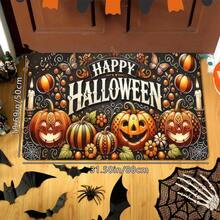 1 buc. Covoraș de intrare cu imprimeu de dovleac pentru decor de casă de Halloween, moale, antiderapant, absorbant, lavabil, pentru bucătărie, covor pentru atmosferă de sărbătoare, covor dreptunghiular cu fire scurte pentru intrarea în camera de zi, dormitor, bucătărie, spălătorie, baie