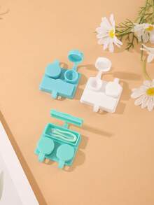 XIANG YU 新款可爱卡通隐形眼镜盒，便携式防漏紧凑型镜头伴侣盒，双隔层，非常适合旅行和家庭使用时浸泡和存放隐形眼镜。 - 簡約純色 - 查看 2