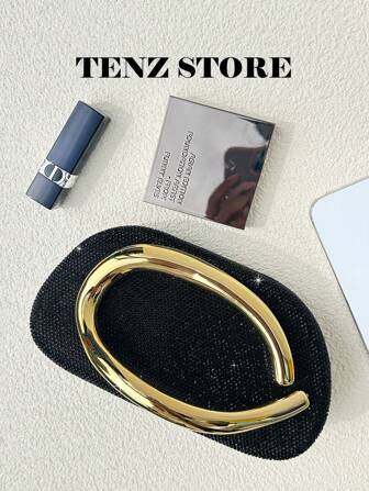 Glamorous Black Rhinestone BlingBling Clutch Bag With Gold Metal Handle, Shiny Structured Evening Purse With Magnetic Closure & Long Chain, Sparkly Crystal Crossbody Decor Box Bag For Women, Suitable For Party, Wedding, Dinner, Prom, Wedding Guest Outfits & Gift