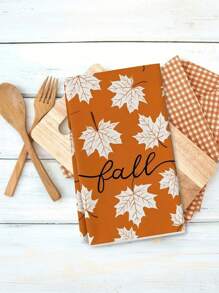 4 件秋季南瓜和枫叶厨房毛巾 - 橙色和白色丰收设计，带有“你好南瓜”和“秋季香料”文字，柔软涤纶洗碗巾，适合感恩节、农家烹饪、烘焙和清洁、南瓜厨房毛巾、秋季装饰、秋季装饰、房间装饰 - 彩色 - 查看 4