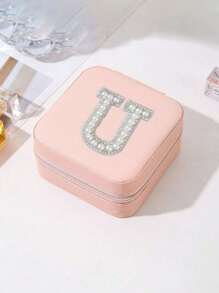 1 Diy Travel Jewelry Box, Personalized Gift - Travel Jewelry Box Birthday Gift Women Christmas Gift Teenagers Gift First Choice A Travel Jewelry Box With Initials A-Z Pearl Cloth Sticker Travel Jewelry Box - Pink - View 5