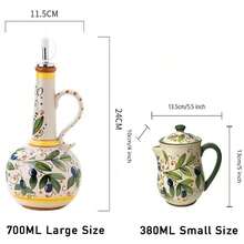 Olive Oil Bottle, Underglaze Relief Ceramic Oil & Vinegar Cruet, Kitchen Accessories Storage Dispenser Container, Seasoning Oil Bottle - Multicolor - View 6