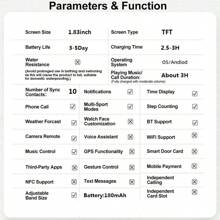 2026新款1.83英寸智能手表，男女通用，双表带设计，多种表带颜色可选，具备通知提醒、接听电话、音乐控制、运动模式等功能，兼容iOS和安卓系统，是馈赠亲朋好友的理想之选。