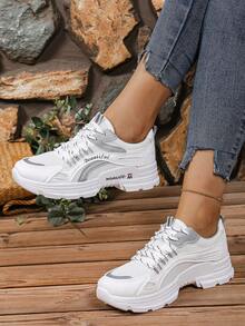 2025年新款秋冬女士透气网眼厚底运动鞋，百搭休闲白鞋 - 淺灰色 - 查看 1