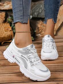 2025年新款秋冬女士透气网眼厚底运动鞋，百搭休闲白鞋 - 淺灰色 - 查看 5