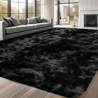 1pc Black Rug Modern Fluffy Shaggy Area Rug Super Soft And Cozy Rug Non-Slip Plush Carpet Floor Mat For Thanksgiving Day Chrismas Decor, Rug For Living Room, Bed Room, Dorm, Room Decor, Back To School Supplies