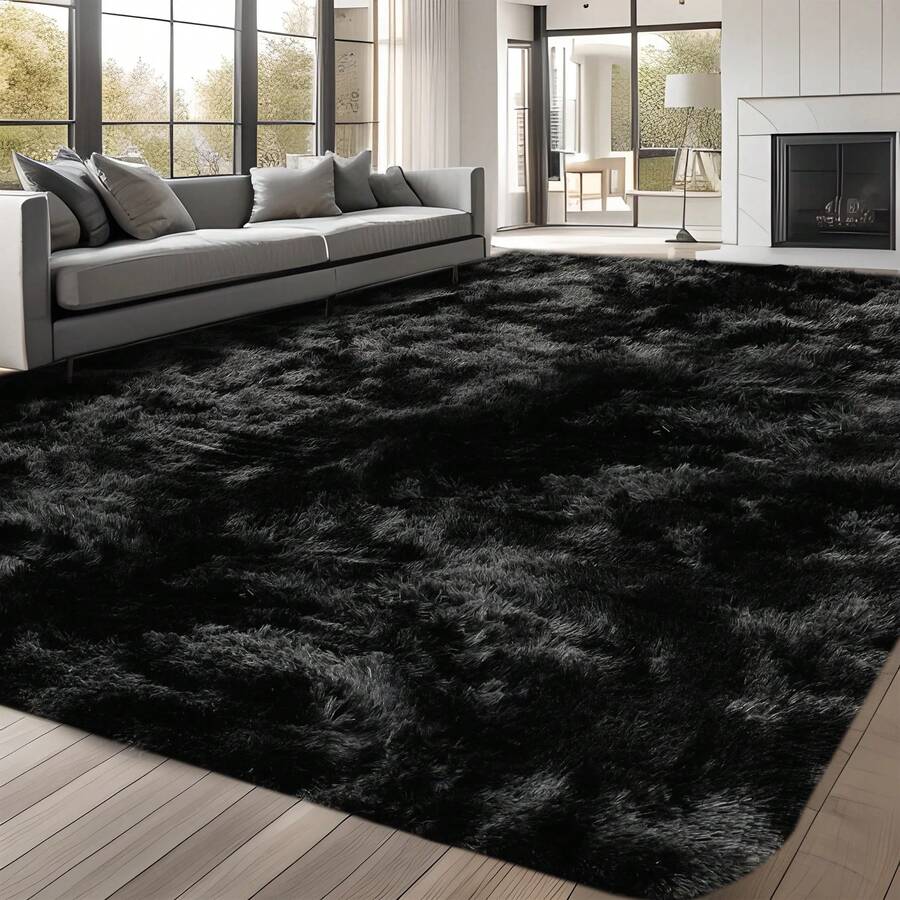 1pc Black Rug Modern Fluffy Shaggy Area Rug Super Soft And Cozy Rug Non-Slip Plush Carpet Floor Mat For Thanksgiving Day Chrismas Decor, Rug For Living Room, Bed Room, Dorm, Room Decor, Back To School Supplies - màu đen - Xem 1
