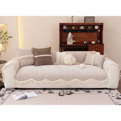1件欧式清新花卉蕾丝沙发垫套，简约奢华沙发套，防滑防尘防刮，适用于卧室、客厅、办公室、书房等场所，适合1-4人沙发、L型沙发，波西米亚风格
