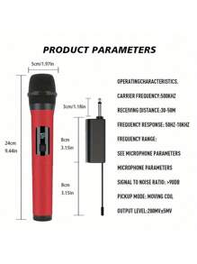 LMBGM Professional Wireless Microphone 800mAh Battery Leather Lacquer Craft Home KTV Outdoor Portable Singing Performance Microphone Handheld Microphone System - Red - View 3