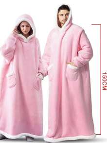 150厘米超长法兰绒毯防寒睡袍睡衣袖冬季连帽衫运动衫女士男士套头衫羊毛大衣 - 灰色 - 查看 9