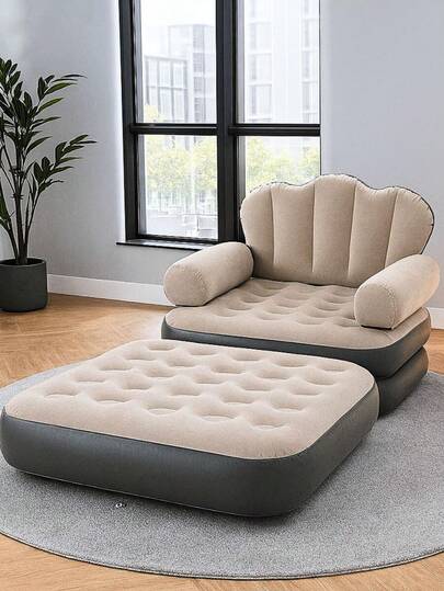 Conjunto Poltrona Sofá Cama Inflável + Bomba de Ar Casa Sala Quarto Sítio Viagem Puff Descanso Lazer Mudança Reforma Acampamento Leitura Festa Evento Visita