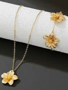 1 Set Luxury Elegant Floral 5-Petal Pendant Necklace, 1 Pair Earrings, 1 Necklace, 1 Bracelet, 1 Ring Set - Suitable For Wedding, Engagement, Date, Party, Fashion Jewelry Gift For Women