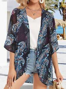 Women's Comfortable Leisure Vacation Loose Digital Printed Hoodie Bohemian Style Top Summer
