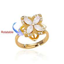 1PC Zirconia Rotatable Four Leaf Clover Anxiety Rings For Women Stainless Steel Anti-Stress Ring Aesthetic Jewelry Gift