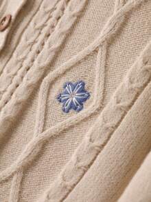 秋季女装，Cottagecore 刺绣粗针织粗线针织开衫，蕾丝花边领口，木质纽扣，宽松版型 Grandma-Core 毛衣开衫，2025 秋季女款乡村针织开衫 - 彩色 - 查看 7