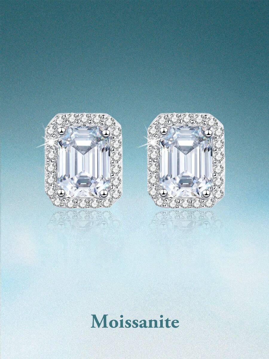 rainonme 0.5CT*2 Post Princess Cut Moissanite Stud Earrings For Women Blingbling Elegant Party S925 Earrings All Seasons Fashionable Classic Wedding Jewelry, High-Quality Women's Jewelry, Ideal Choice For Daily Wear And Vacation, Engagement Wedding Anniversary Birthday Christmas Gifts Special Occasions Day Gift, Sparkling Gorgeous Jewelry, Graduation Seasons Gifts, 2025 Summer Beach Vacation Style Jewelry - 0.5ct*2 - View 1
