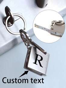 1 pieza Regla retráctil mini personalizada - Cinta métrica de acero inoxidable con llavero, nombre personalizable, colgante de herramienta de bolsillo, adecuado para manualidades, viajes o vuelta al colegio (Plata) - Multicolor - Ver 1